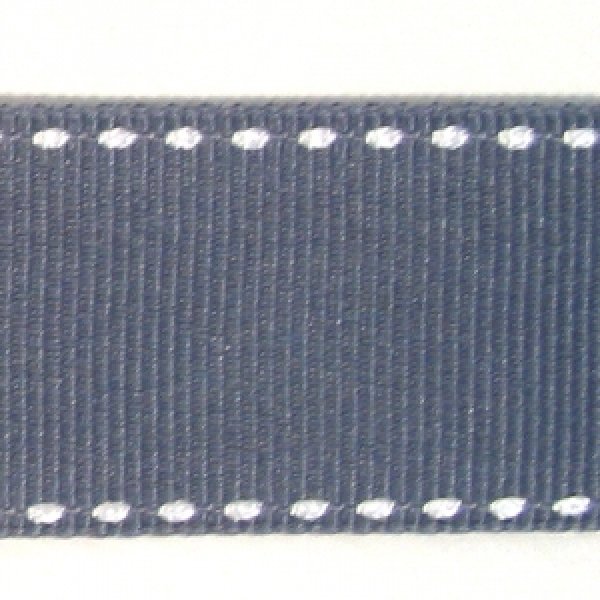 画像1: 濃いグレー地に白ステッチリボン 10mm,25mm,40mm (1)