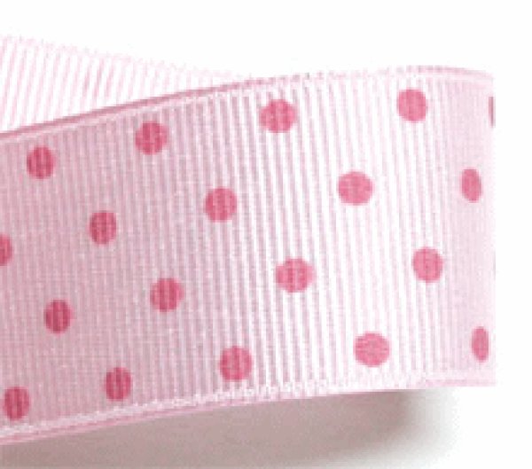 画像1: ピンクに濃いピンクの水玉リボン　15mm幅・25mm幅 (1)